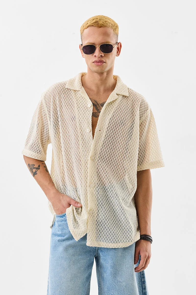 SNITCH Box Fit Crochet Cuban Collar Shirt